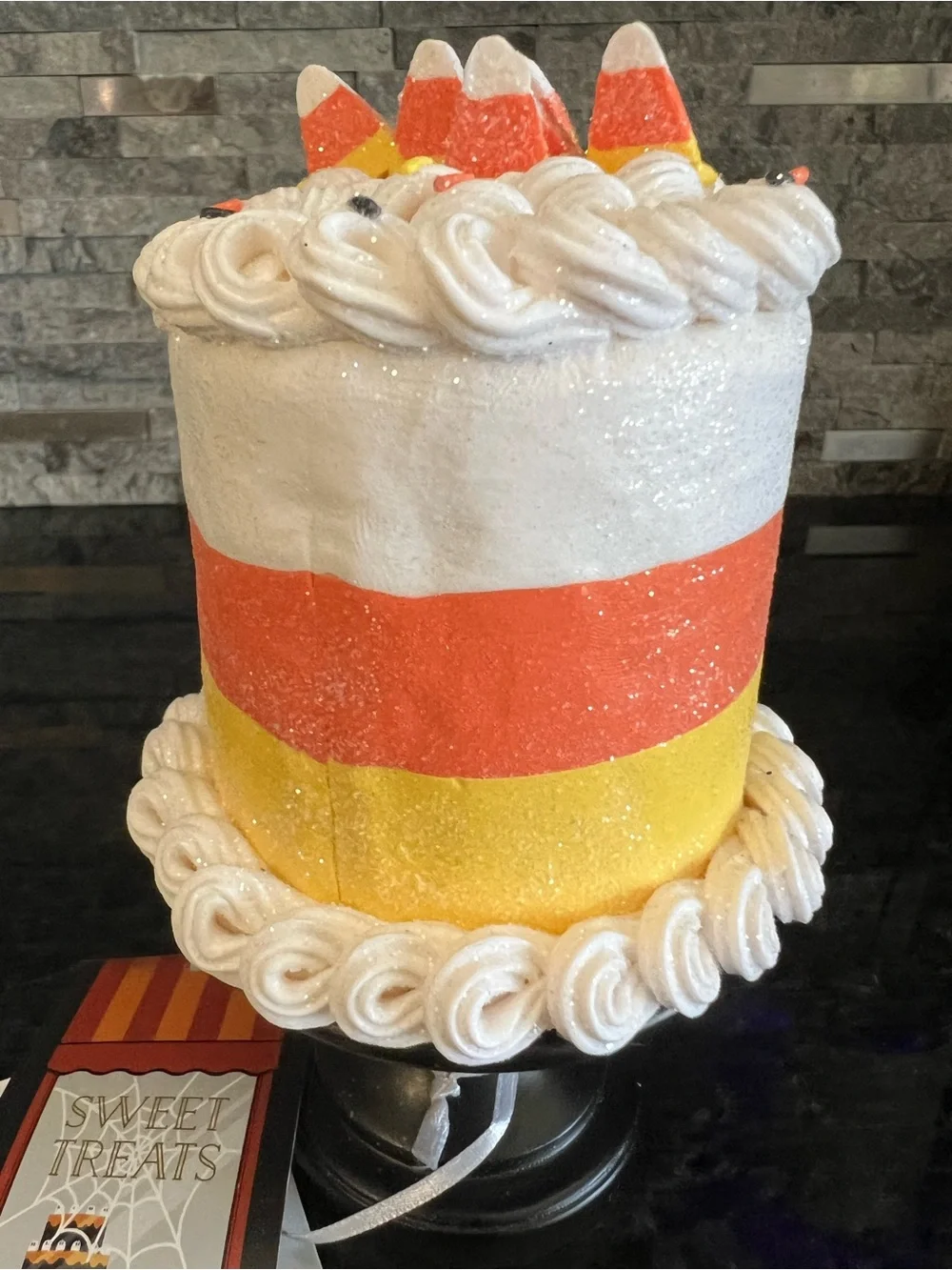 CANDY CORN Faux Frosted Cake With Smiley Face…So Realistic & CUTE!!! 6 In!!